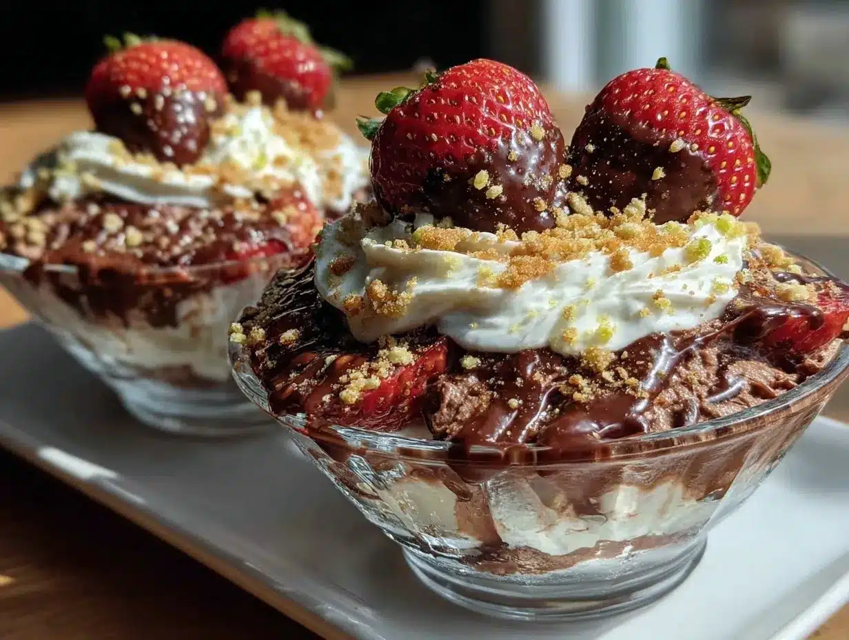 Chocolate-Dipped Strawberry Parfait Bowls preparation steps