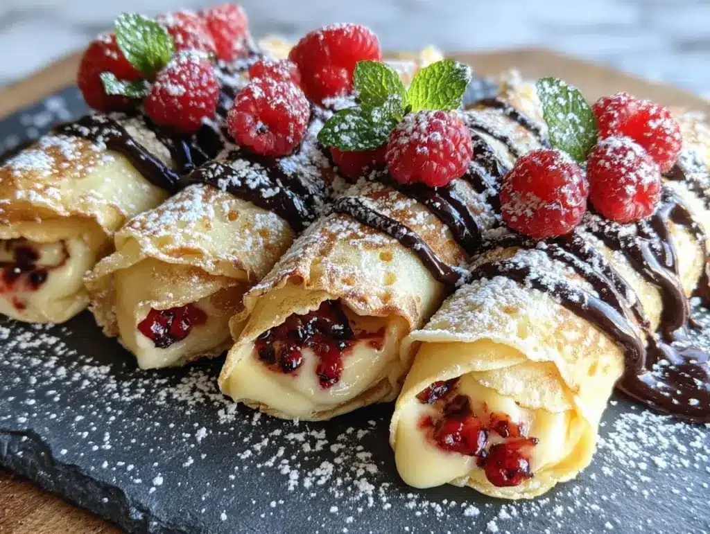Chocolate Raspberry Crepe Rolls - featured image