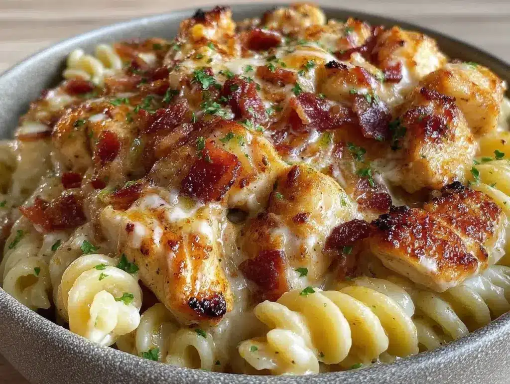 creamy chicken bacon ranch pasta - featured image