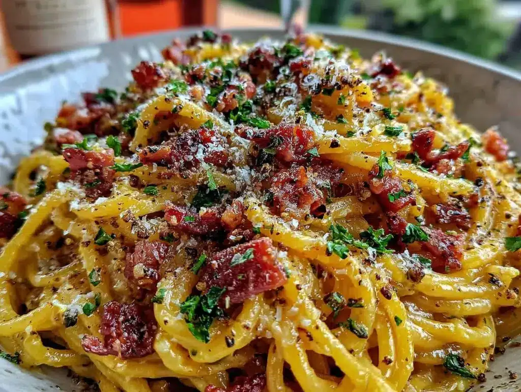creamy spaghetti carbonara recipe - featured image
