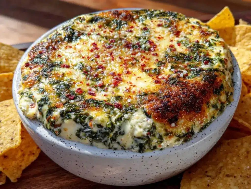 creamy spinach queso dip - featured image