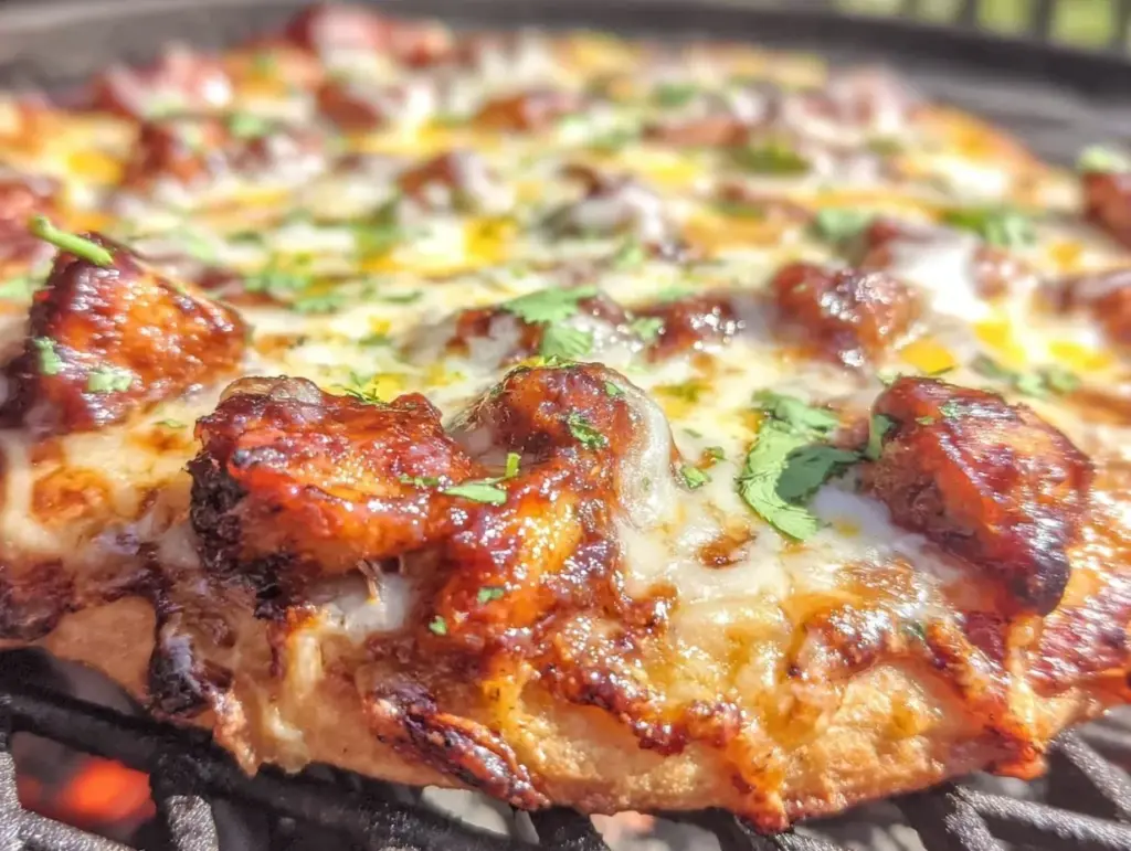 crispy BBQ chicken pizza on the grill - featured image