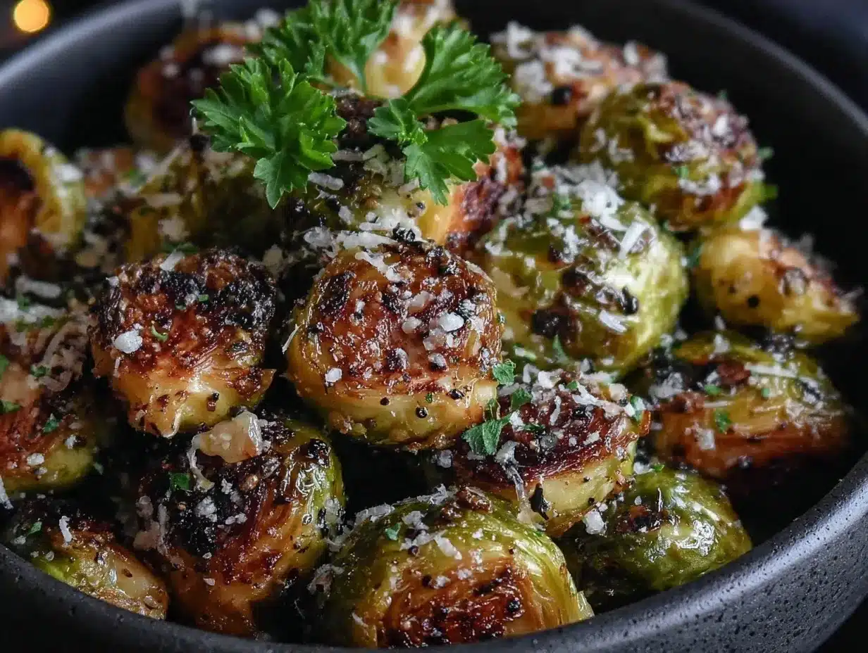 crispy garlic parmesan roasted brussels sprouts preparation steps