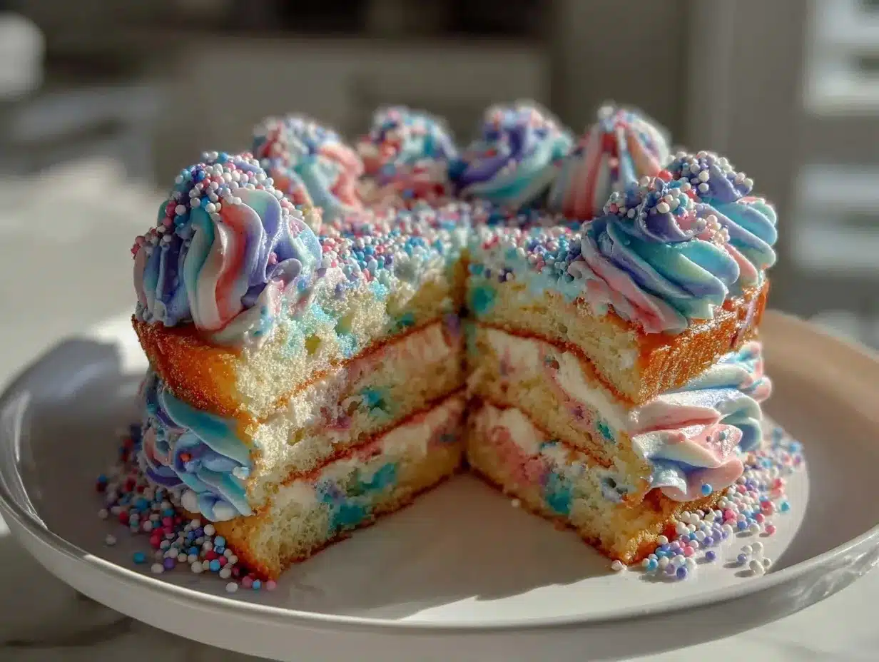 Dr. Seuss Blue and Pink Layer Cake preparation steps