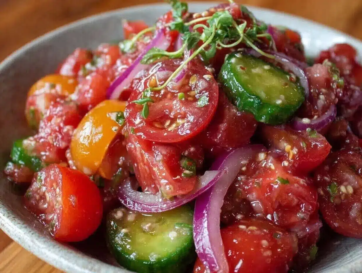 fresh cucumber tomato salad preparation steps