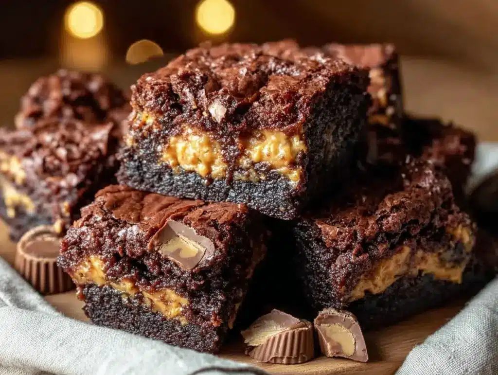 fudgy reeses peanut butter cup brownies - featured image
