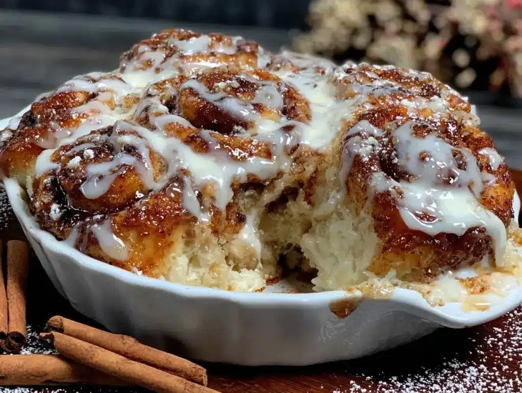 gooey cinnamon roll casserole - featured image