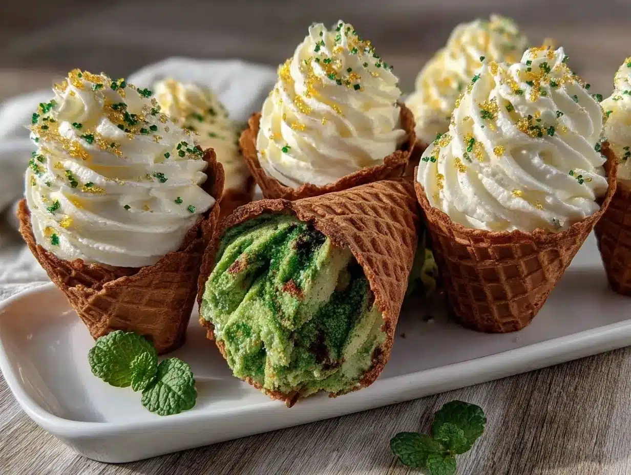 Green Velvet Cupcake Cones preparation steps