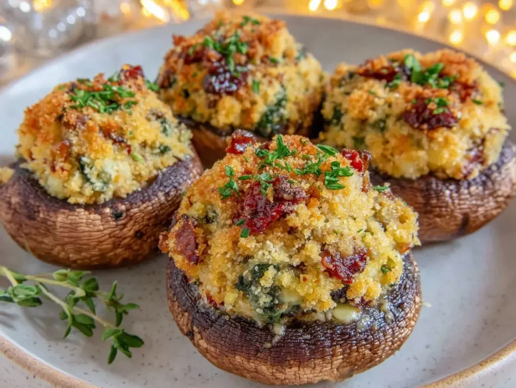 healthy air fryer stuffed mushroom caps - featured image