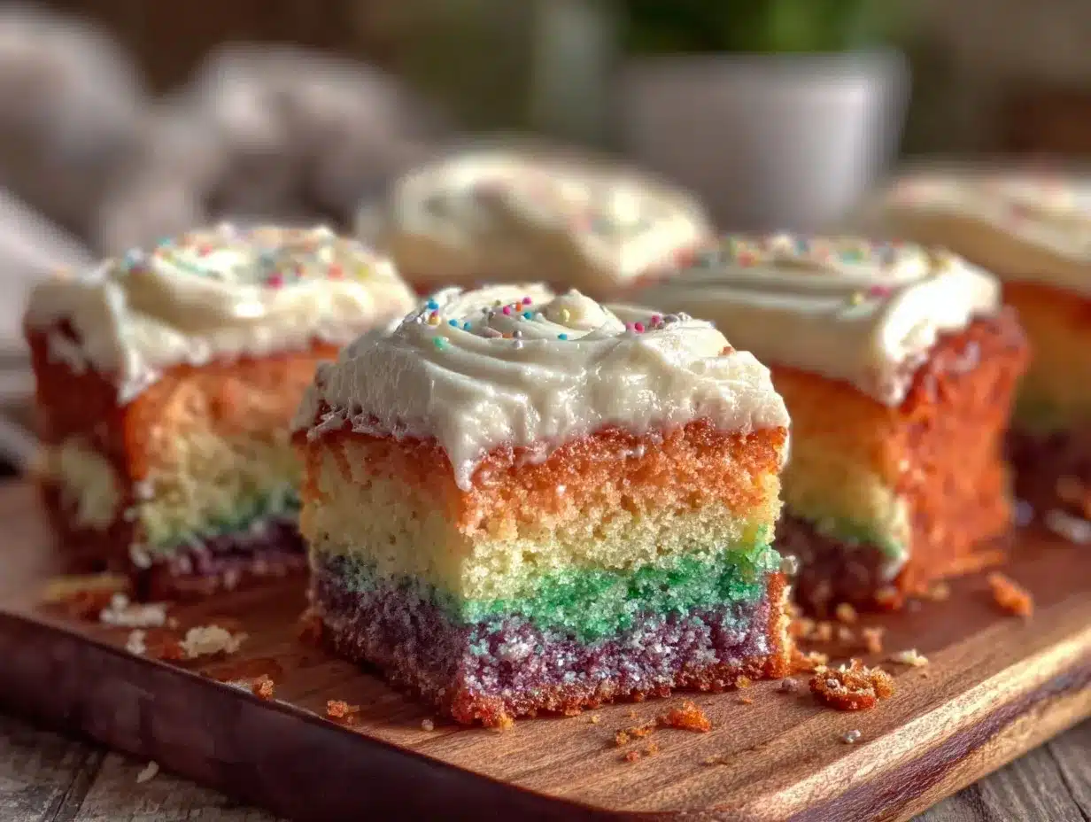 moist rainbow sheet cake preparation steps