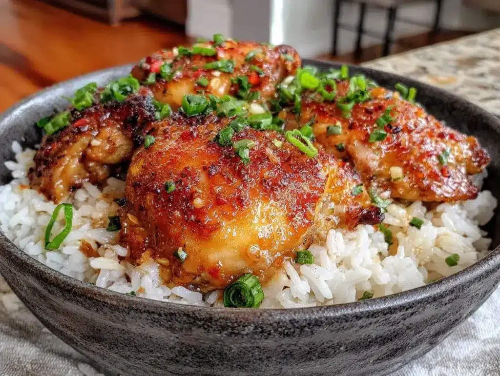 one-pan honey garlic chicken and rice - featured image