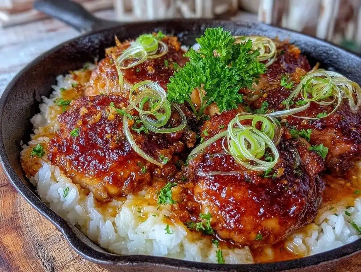 one-pan honey garlic chicken and rice preparation steps