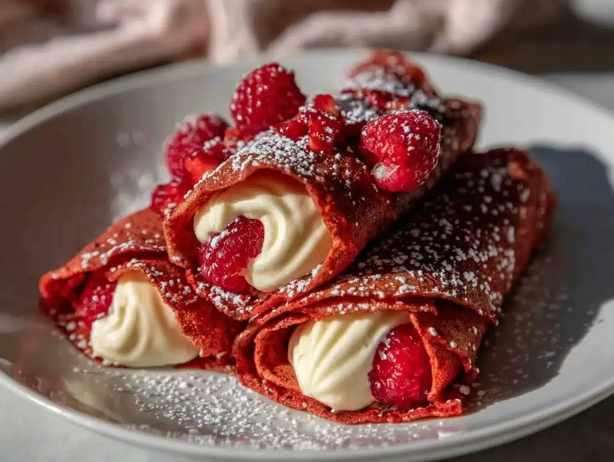 Red Velvet Cheesecake Filled Crepes preparation steps