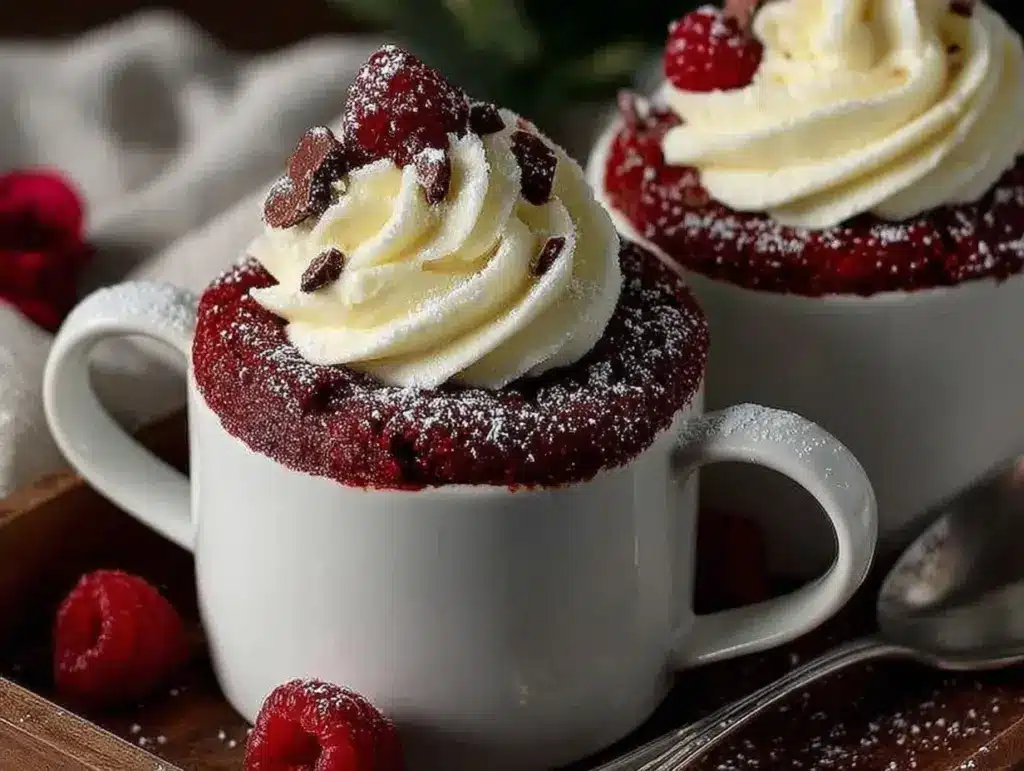 red velvet mug cake for two - featured image