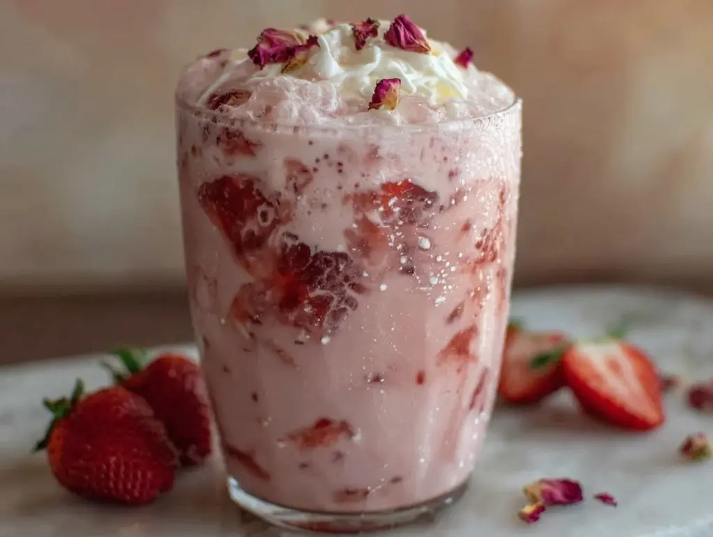 strawberry rose milk tea - featured image