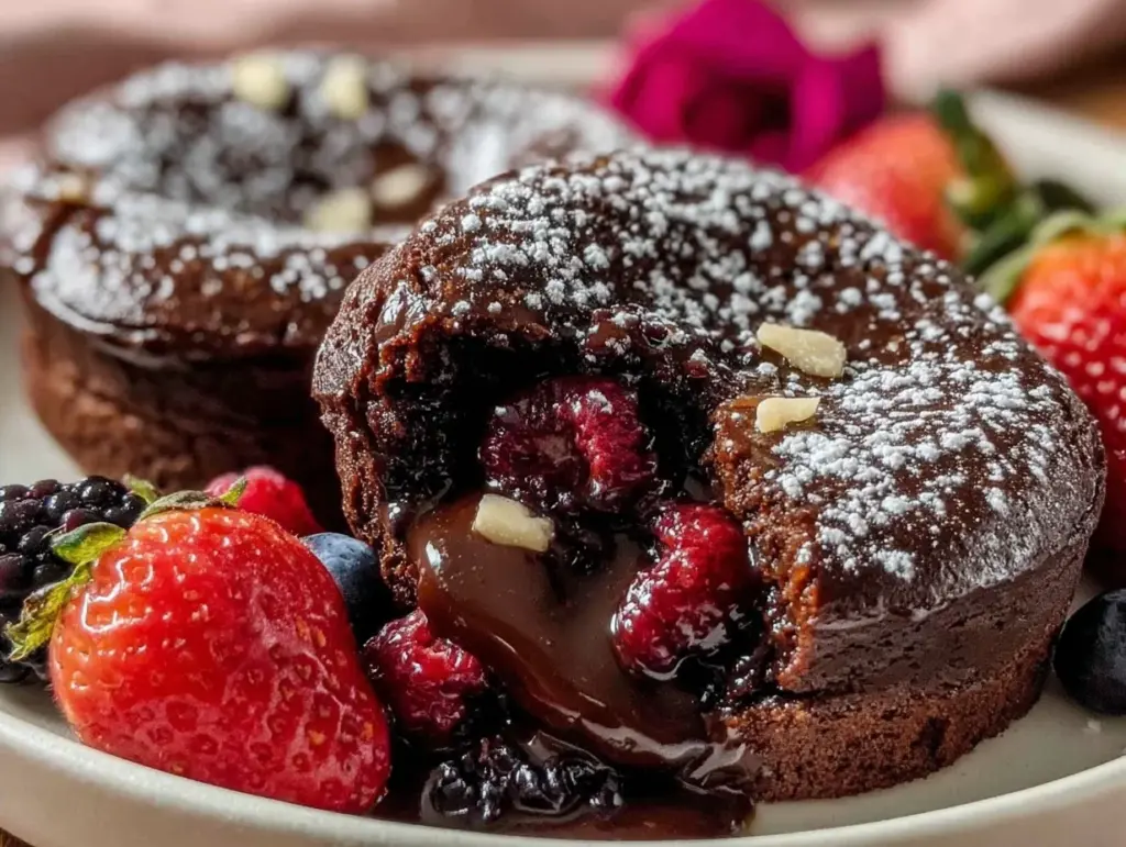 triple berry chocolate molten cakes - featured image