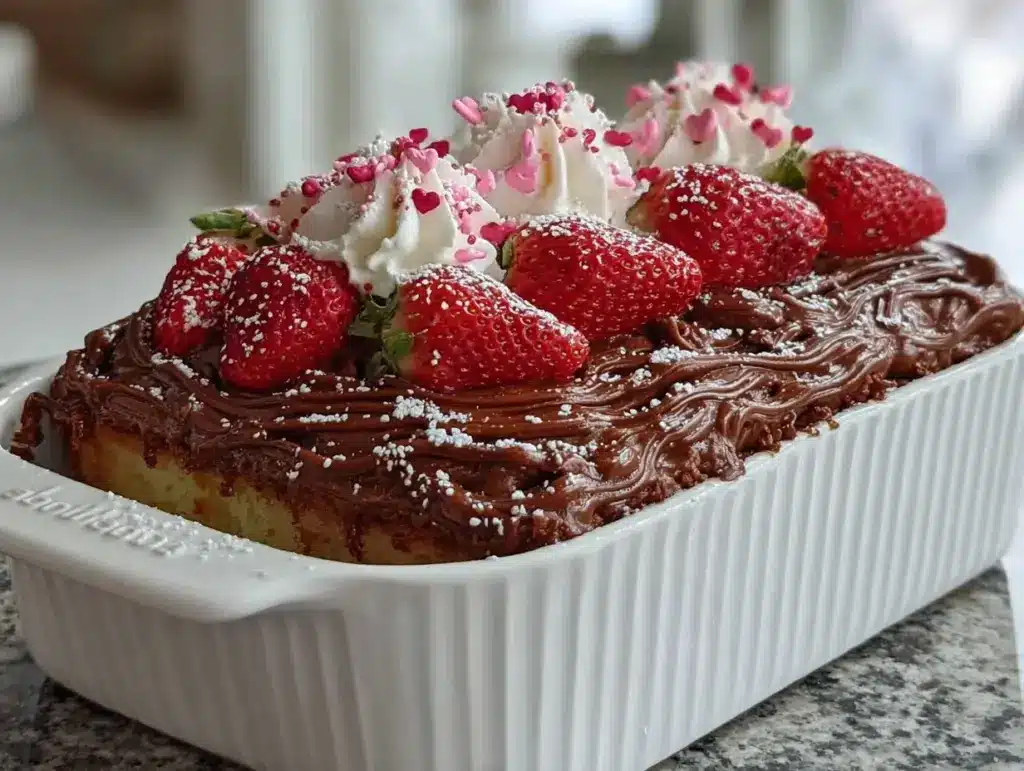 Valentine’s Chocolate Strawberry Sheet Cake - featured image