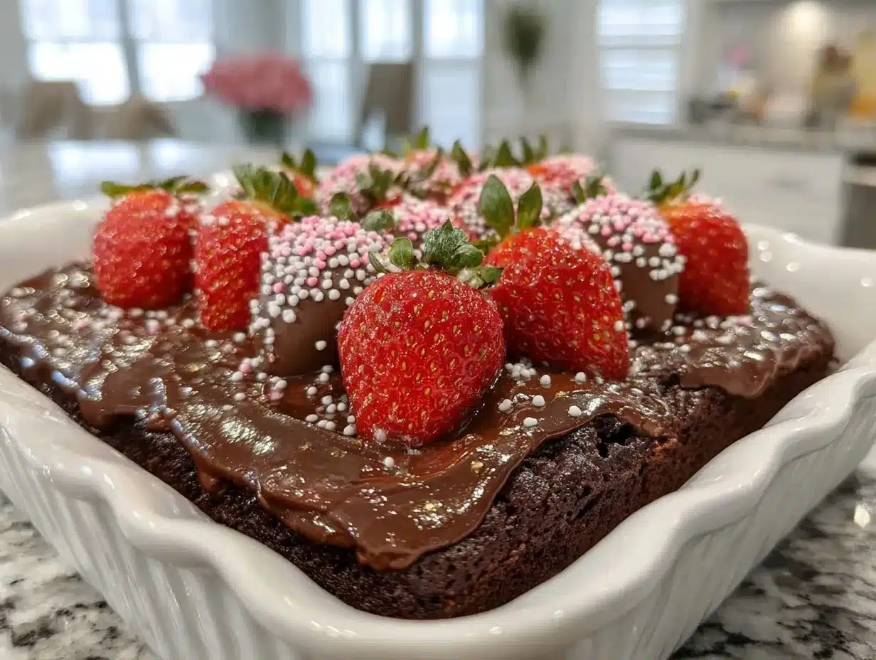 Valentine’s Chocolate Strawberry Sheet Cake preparation steps
