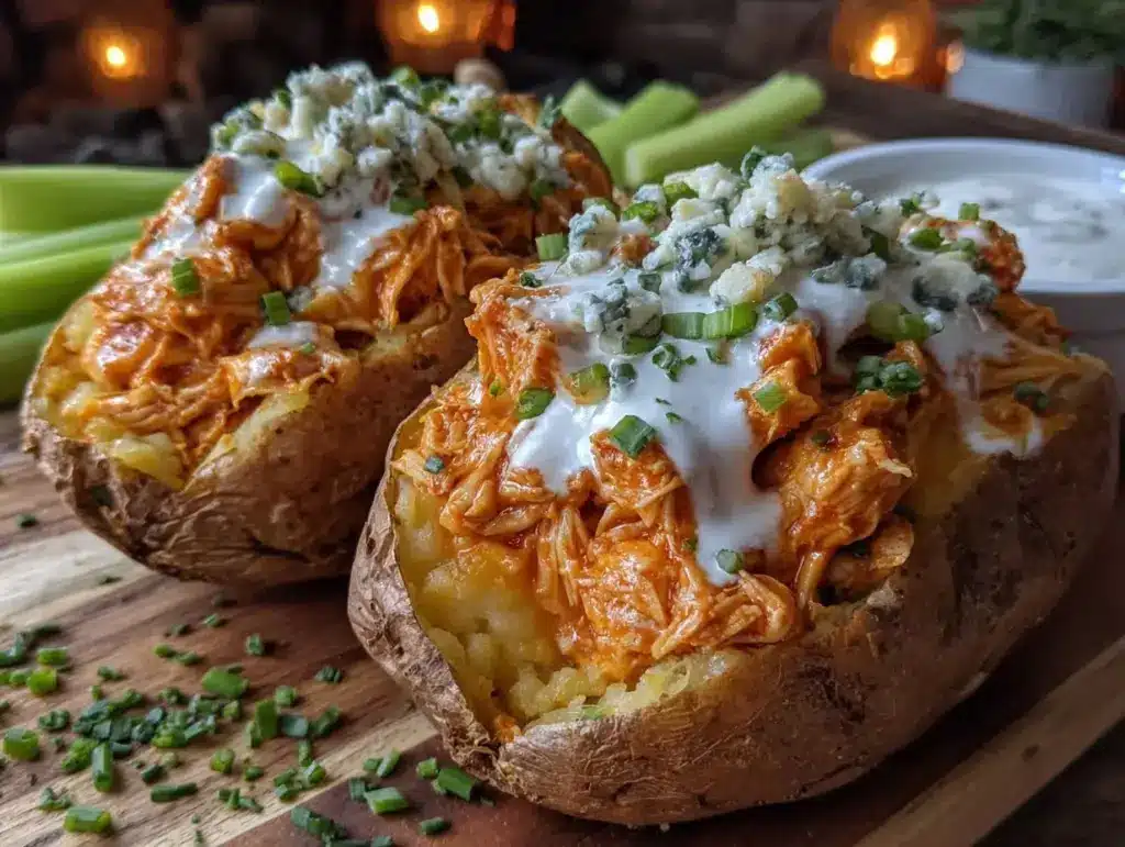 buffalo chicken stuffed sweet potatoes - featured image