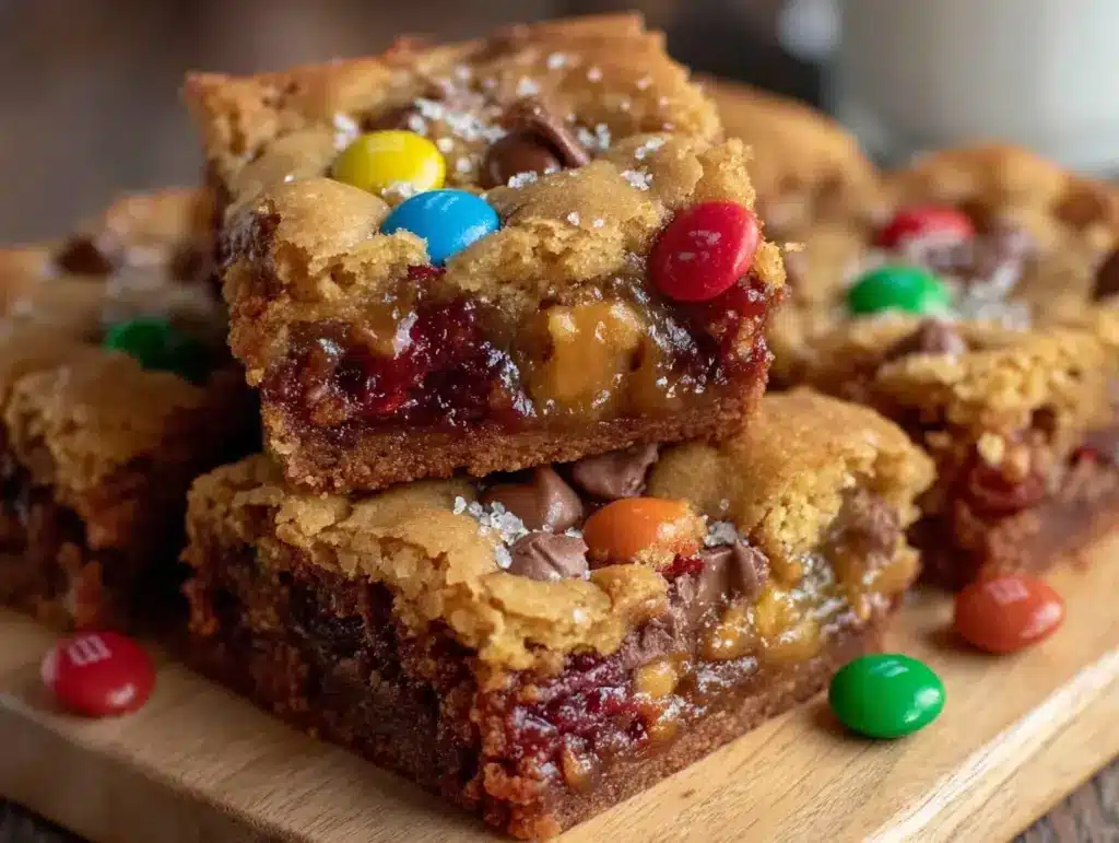 chewy monster cookie bars - featured image