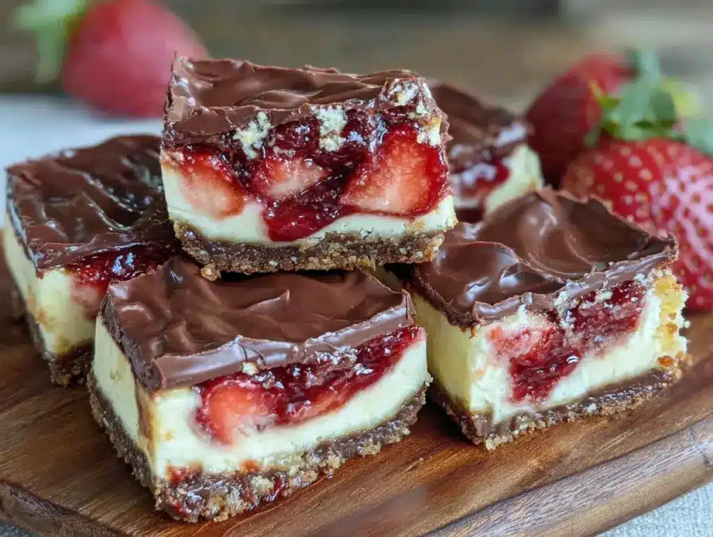 chocolate-covered strawberry cheesecake bars - featured image