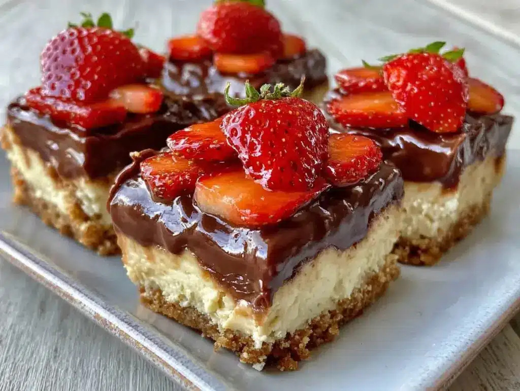 chocolate-covered strawberry cheesecake bars - featured image