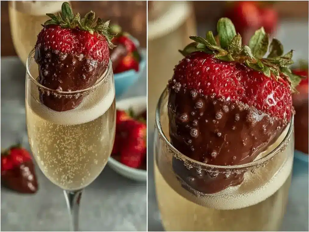 chocolate-dipped strawberry mimosas - featured image