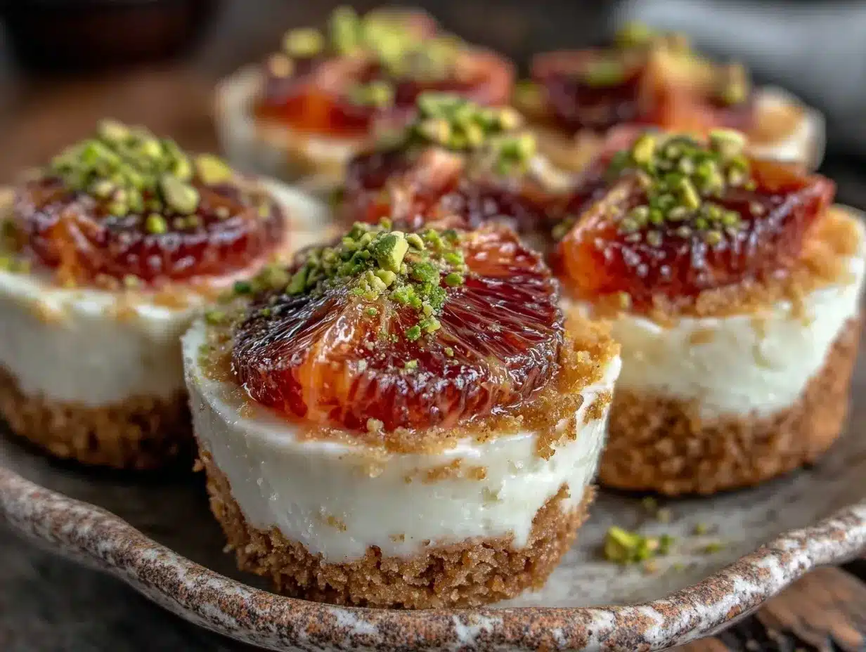 creamy blood orange pistachio mini cheesecakes preparation steps