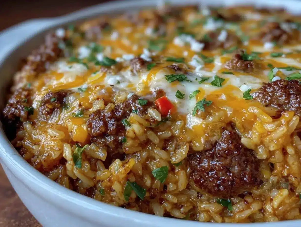 creamy cheesy beef and rice casserole preparation steps