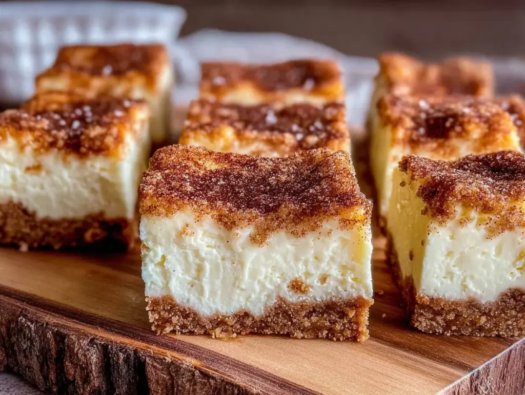 creamy churro cheesecake bars - featured image