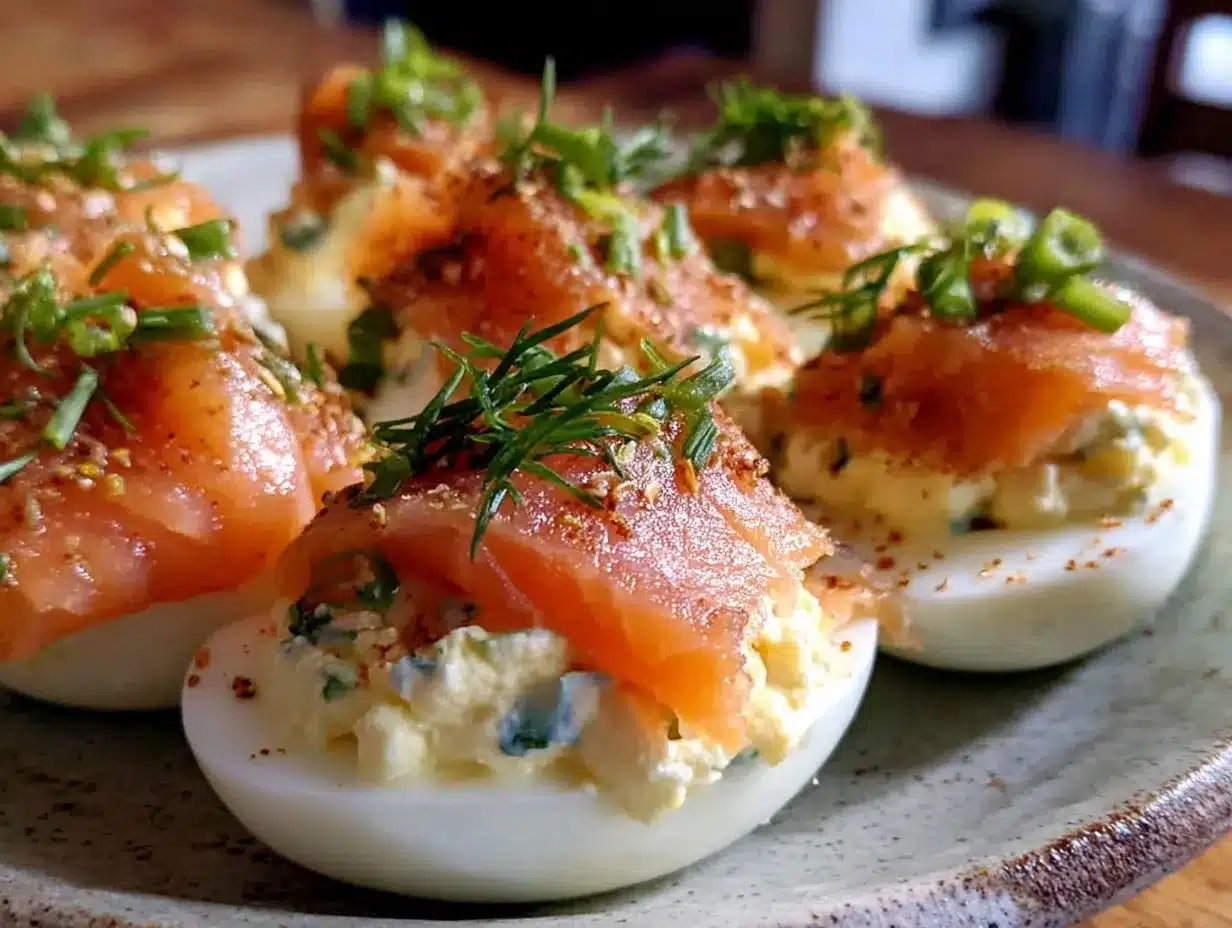 creamy deviled eggs with smoked salmon and dill preparation steps
