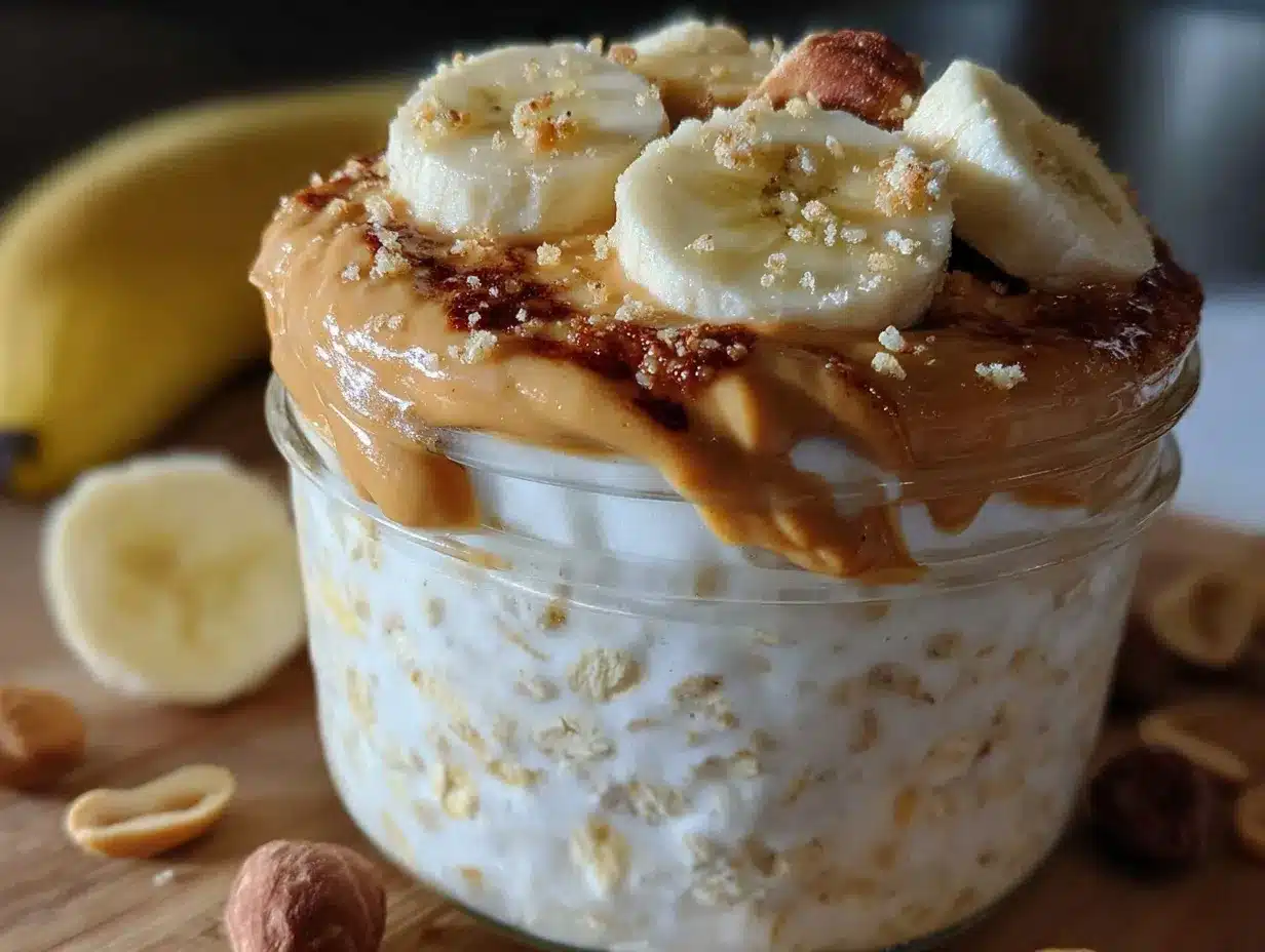 creamy overnight oats with peanut butter and banana preparation steps