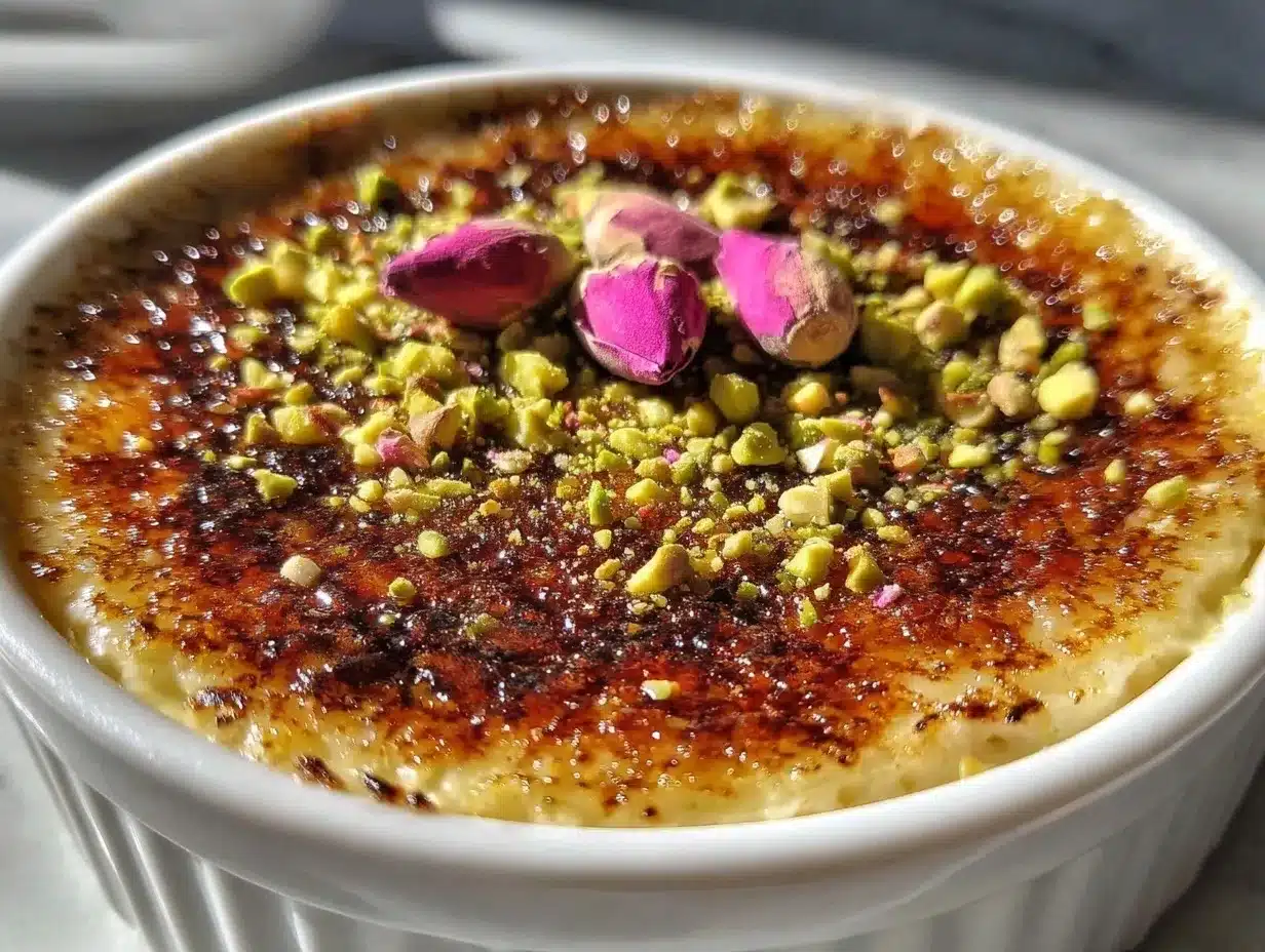 creamy pistachio rosewater crème brûlée preparation steps