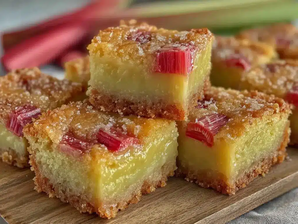 creamy rhubarb custard bars - featured image