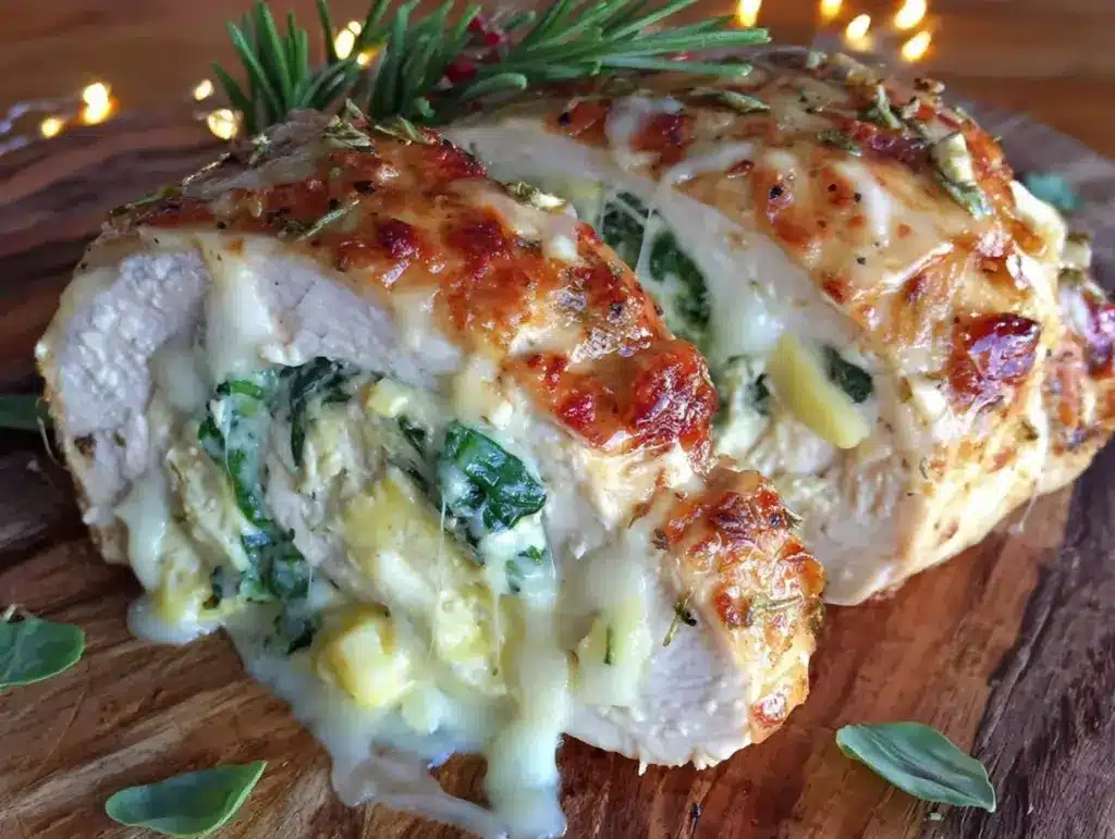 creamy spinach artichoke stuffed chicken - featured image