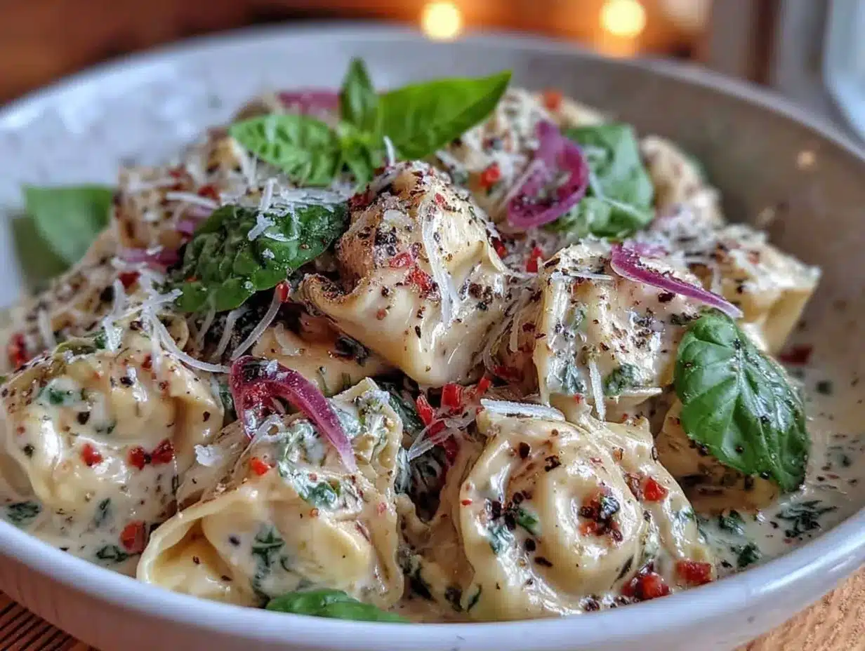 creamy spinach artichoke tortellini preparation steps