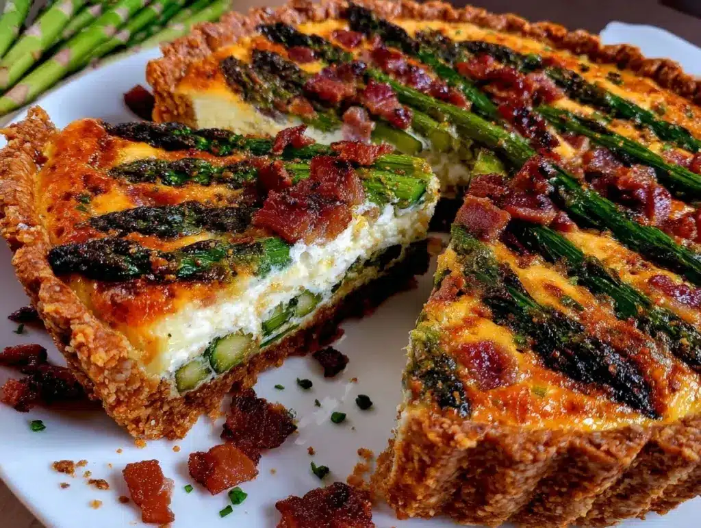 creamy spring asparagus and bacon quiche - featured image