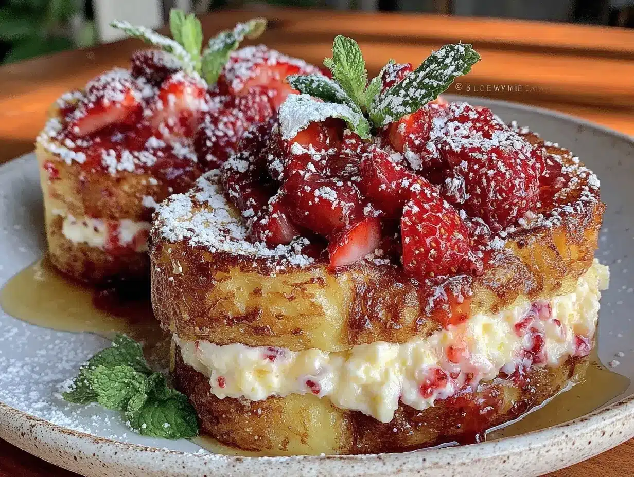 creamy strawberry cheesecake stuffed french toast preparation steps