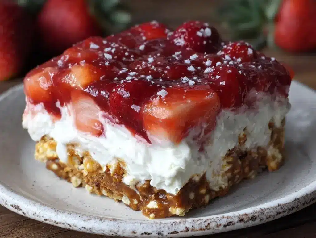 creamy strawberry pretzel salad - featured image