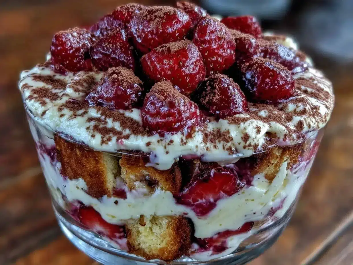 Creamy Tiramisu Strawberry Trifle Delight preparation steps