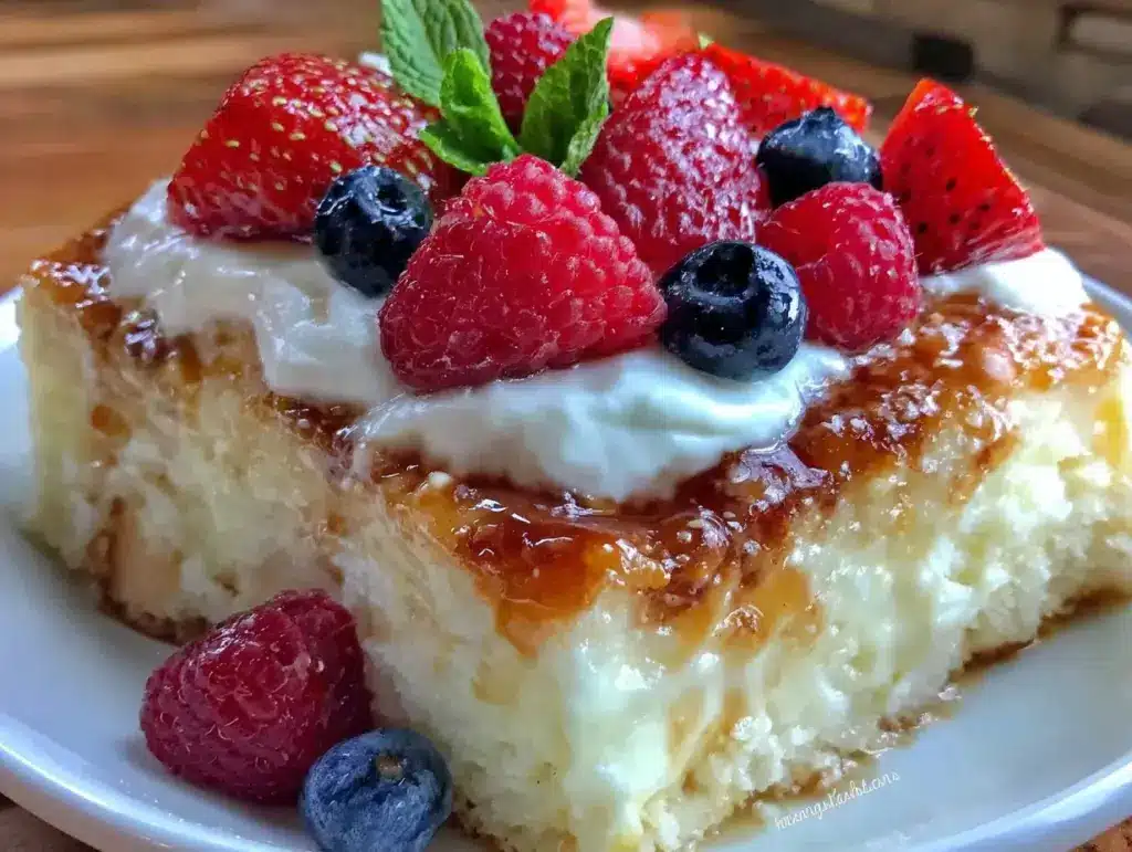 creamy tres leches cake with berries - featured image
