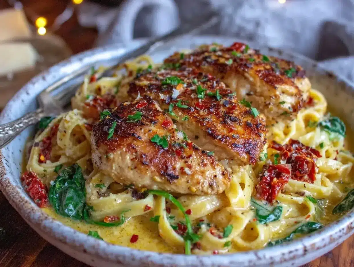 creamy tuscan garlic chicken pasta preparation steps