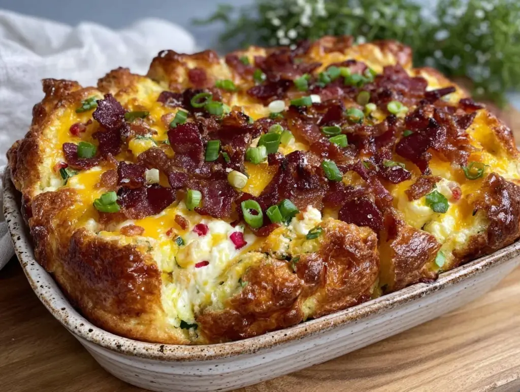 crispy bacon and cheddar breakfast casserole - featured image
