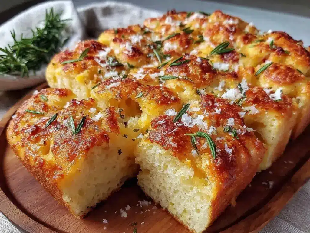 crispy garlic parmesan focaccia bread recipe - featured image