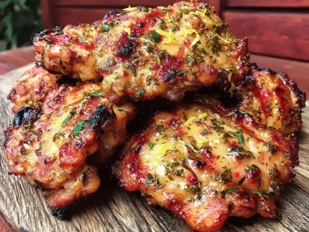 crispy grilled lemon herb chicken thighs - featured image