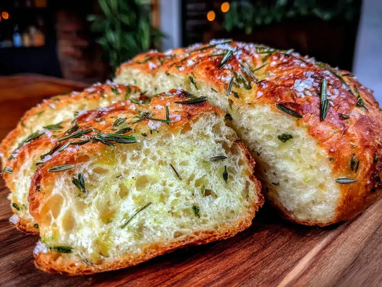 crispy homemade garlic rosemary bread preparation steps