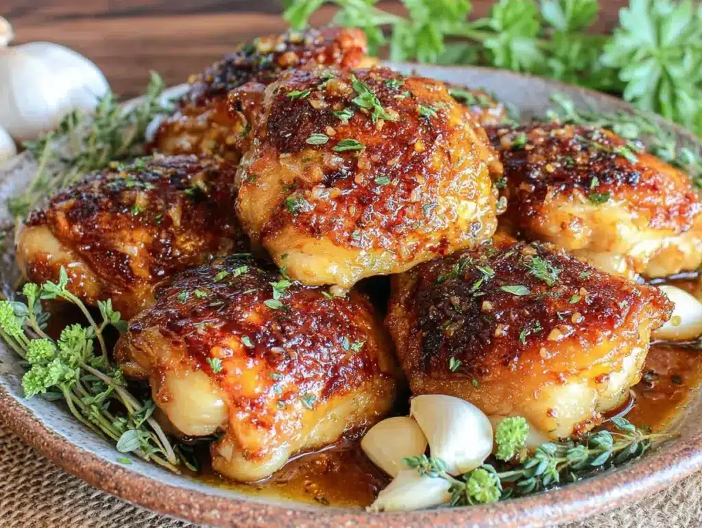 crispy honey garlic butter chicken thighs - featured image