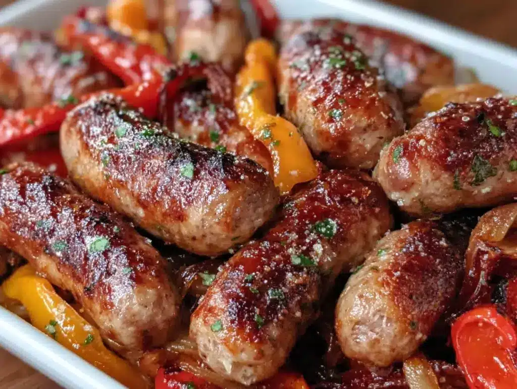 crispy sheet pan sausage and peppers - featured image
