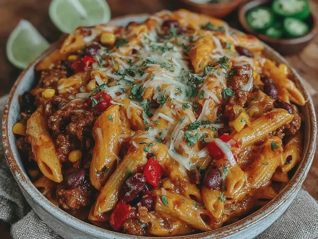 easy cheesy one-pot taco pasta preparation steps