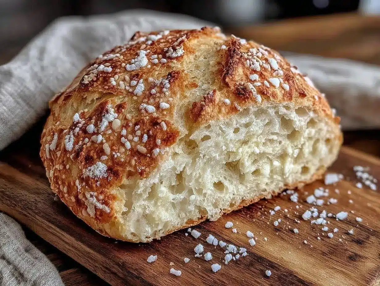 easy crispy no knead bread recipe preparation steps